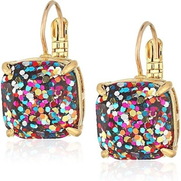 kate spade Jewelry - Kate Spade New York Earrings Small Square Leverback Multi Glitter Drop Earrings